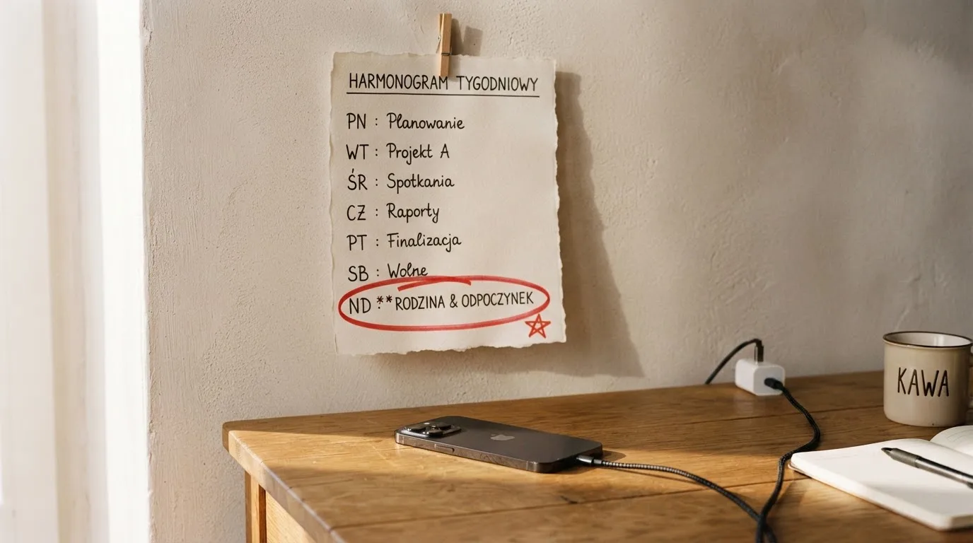 Kalendarz ścienny z zakreślonym siódmym dniem od daty założenia konta, obok leżący smartfon.